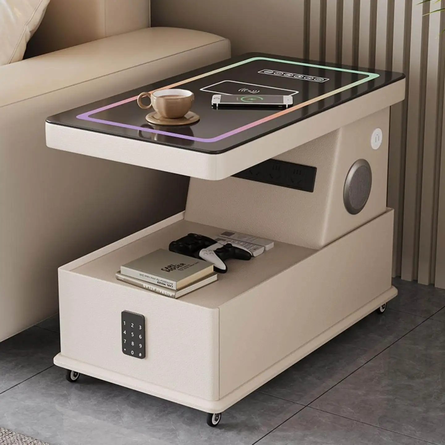 Smart movable sofa side cabinet small apartment living room coffee table side table light luxury high-end multi-functional small