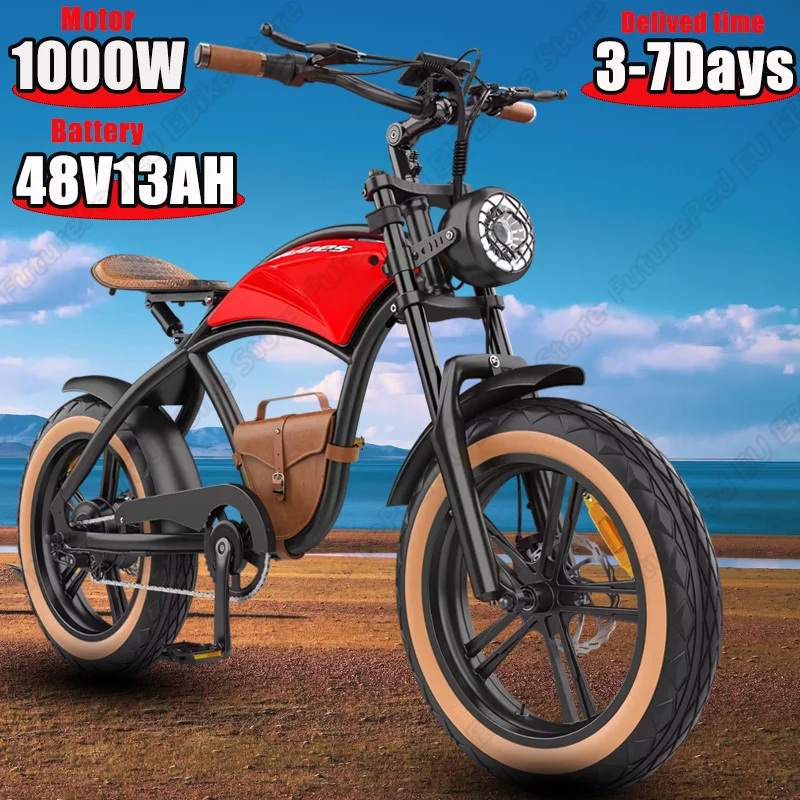 HD-B10 E Bike 1000W Motor 48V13AH with Travel Bag Electric Bicycle Motorcycle All-terrain 20*4.0 Inch Fat Tire Electric Bike