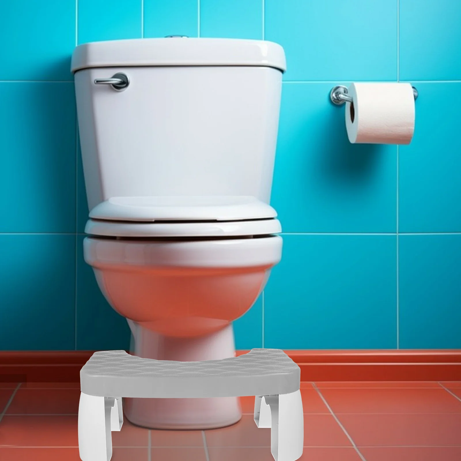 Taburete de plástico con reposapiés para adultos, silla de ducha en cuclillas para postura de baño
