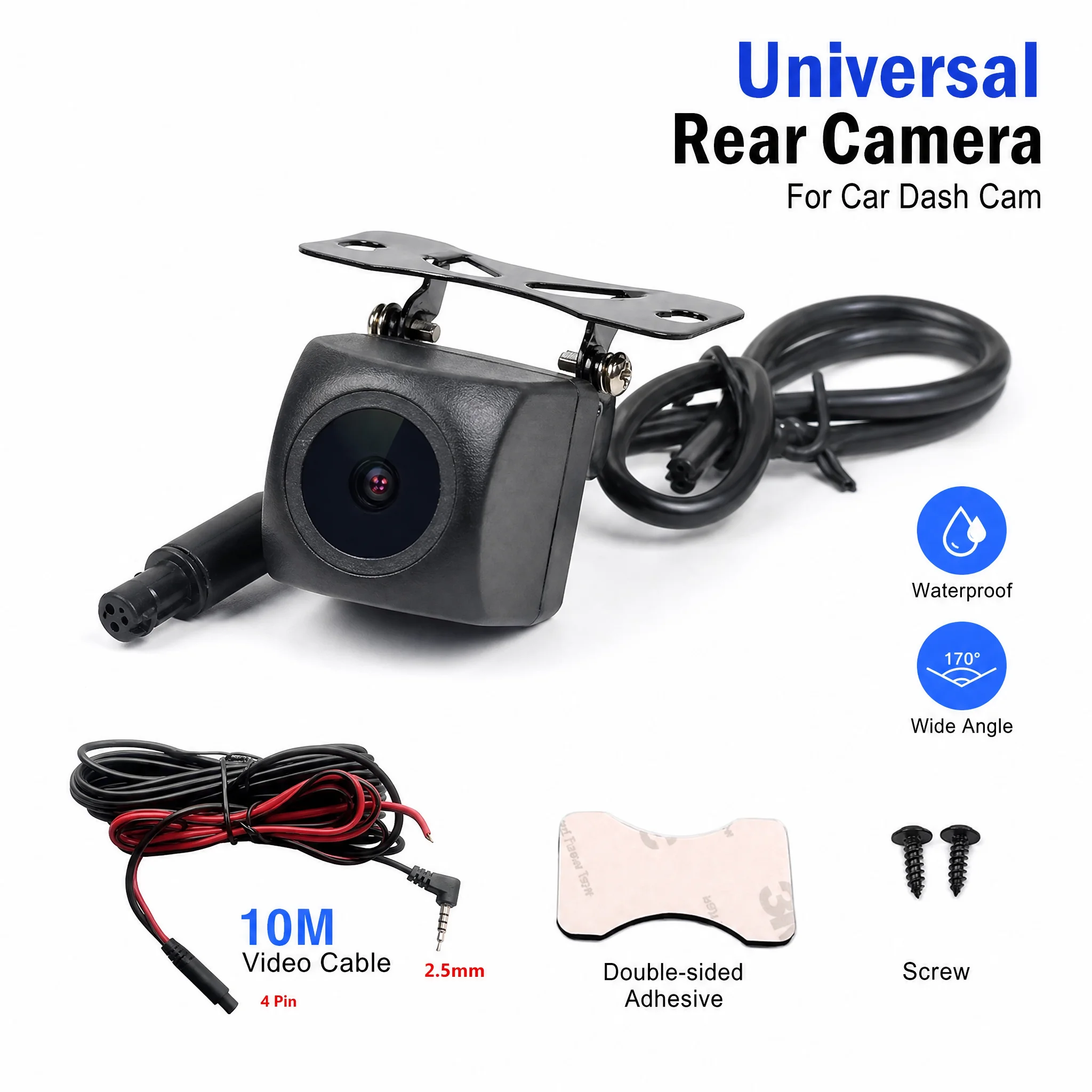 Câmera de Ré Automotiva 4 Pin 2.5mm AHD 720P HD Visão Noturna IP67 à Prova D'água com 4 Furos para Streaming e Estacionamento
