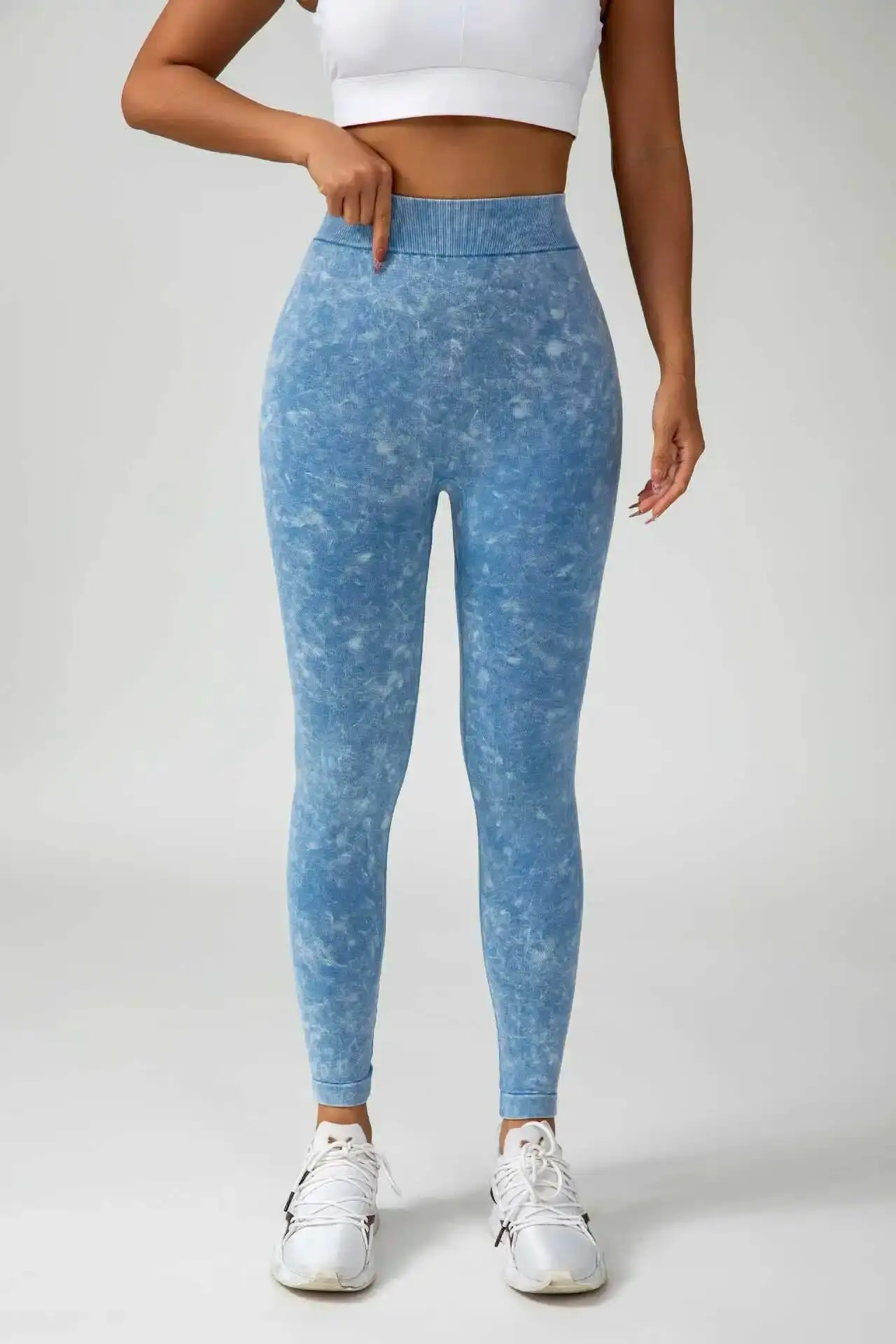 

BUM Low V Back Scrunch Butt Acid Wash Джинсовые синие эластичные спортивные штаны для йоги Женские леггинсы для велоспорта в тренажерном зале