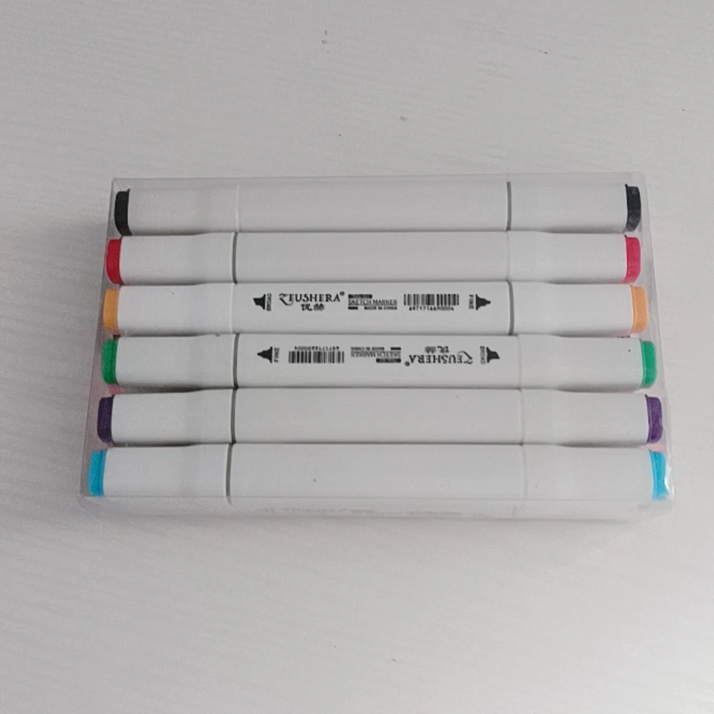 Set di 12 penne per pittura a colori, design di animazione, doppia testa, pennarello artistico multicolore