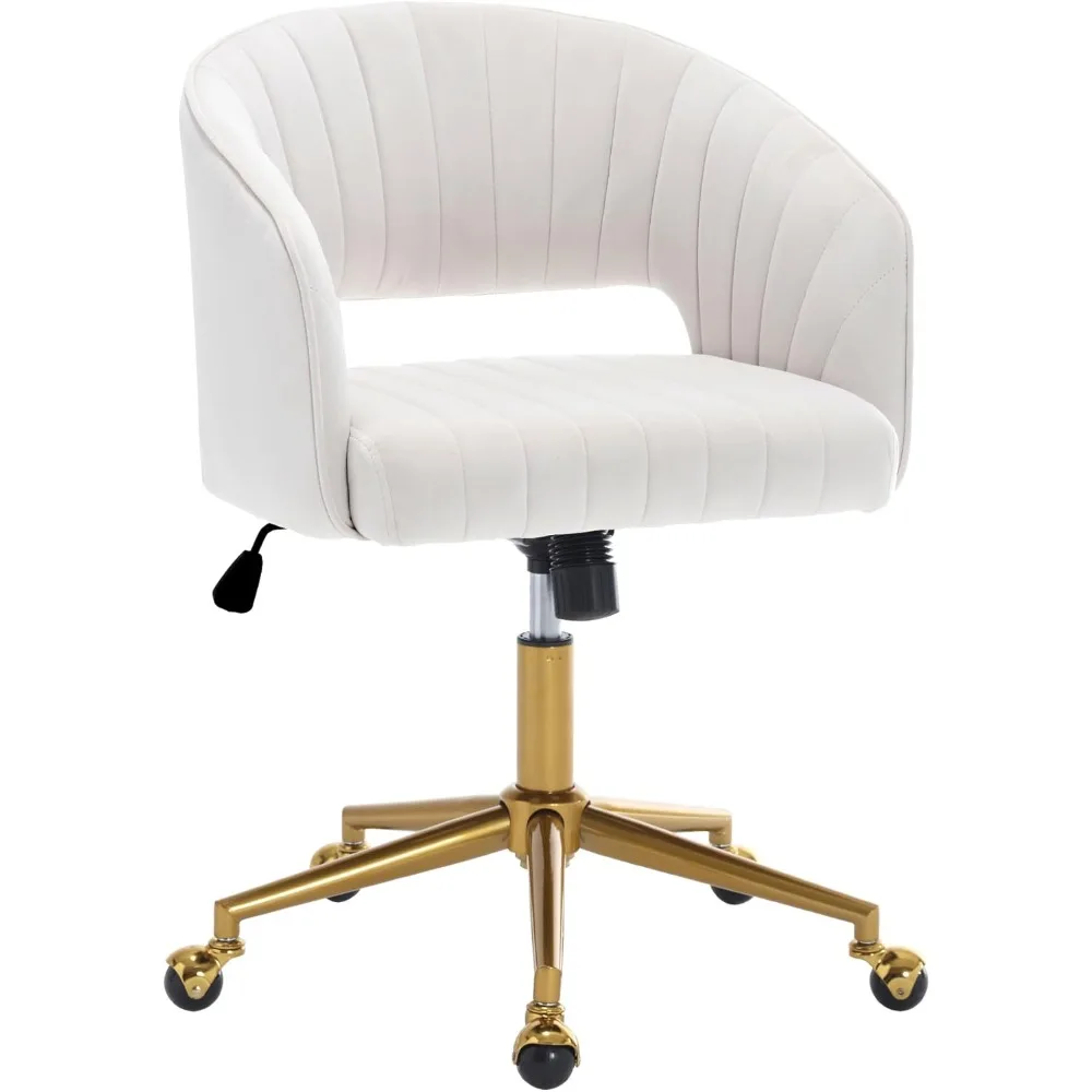 Office Swivel Desk Chair, Modern Velvet Desk Chair, Height Adjustable Armchair with Gold Base, Ergonomic Office Chair