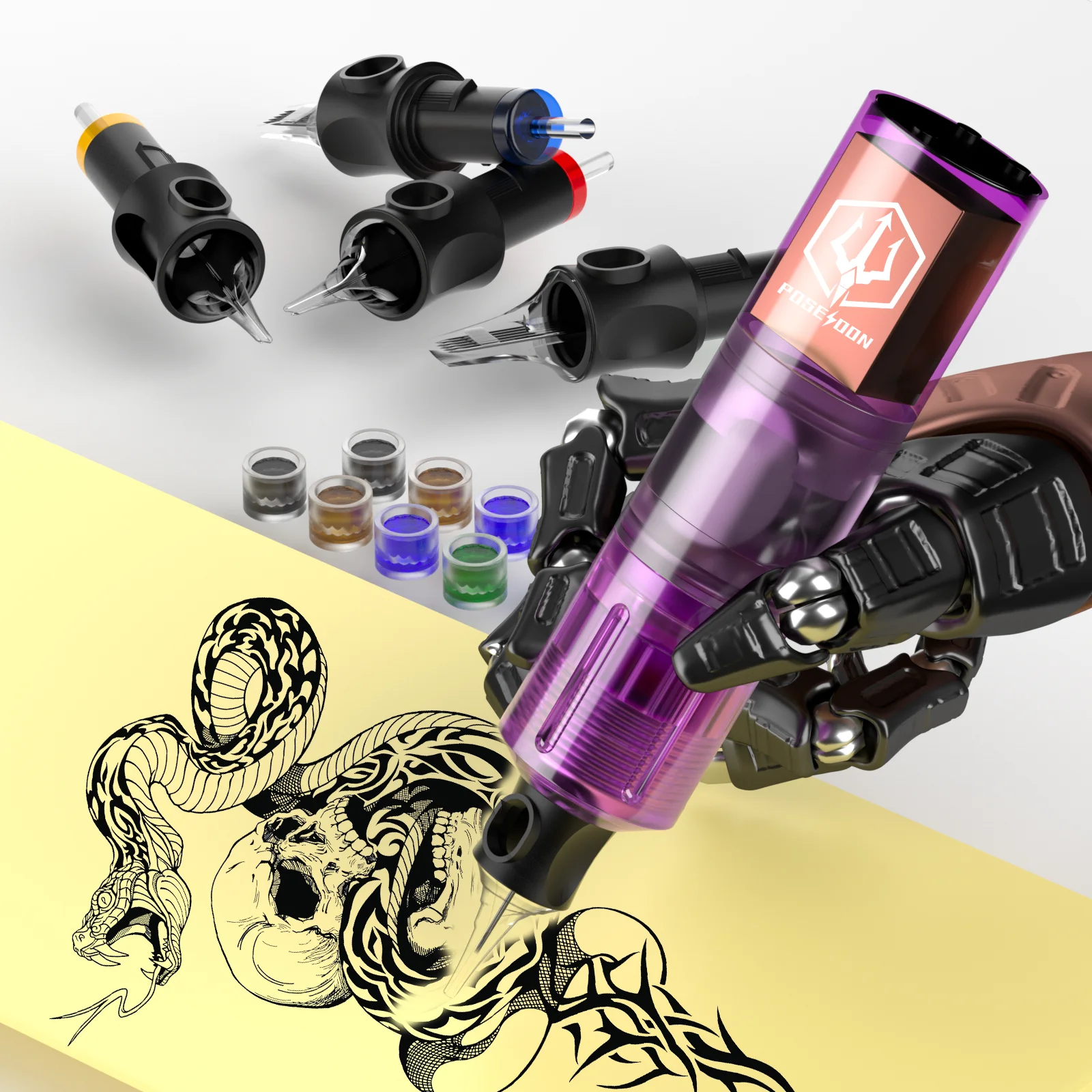 طقم الوشم POSEIDON طقم مسدس الوشم عالي الطاقة لمجموعة ماكينة الوشم الدائم طقم الوشم اللاسلكي لإمداد الطاقة #6