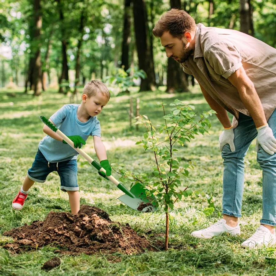 Juego de herramientas de jardinería para niños, 7 Uds., herramienta de jardín para niños con pala, rastrillo, azada, rastrillo de hojas, excavación de césped de patio de verano al aire libre