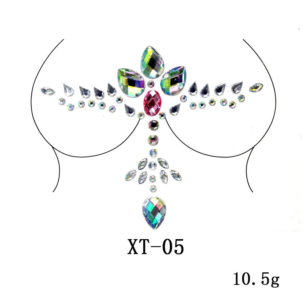Temporäre Tattoos für Damen, gefälschte Tattoo-Aufkleber, Brustjuwelen, Kristall, Diamant, Acryl, Strass, DIY, Gesichtsaufkleber, Gesichtsdekoration – Detail 7