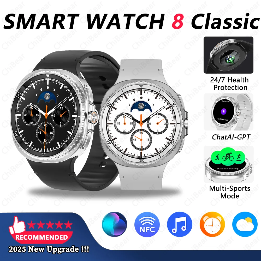

2025 New Watch 8 Classic Smart Watch Women Men GPS NFC Chat-GPT Sport Mode Bluetooth Call Heart Rate 3ATM Waterproof Smart Watch