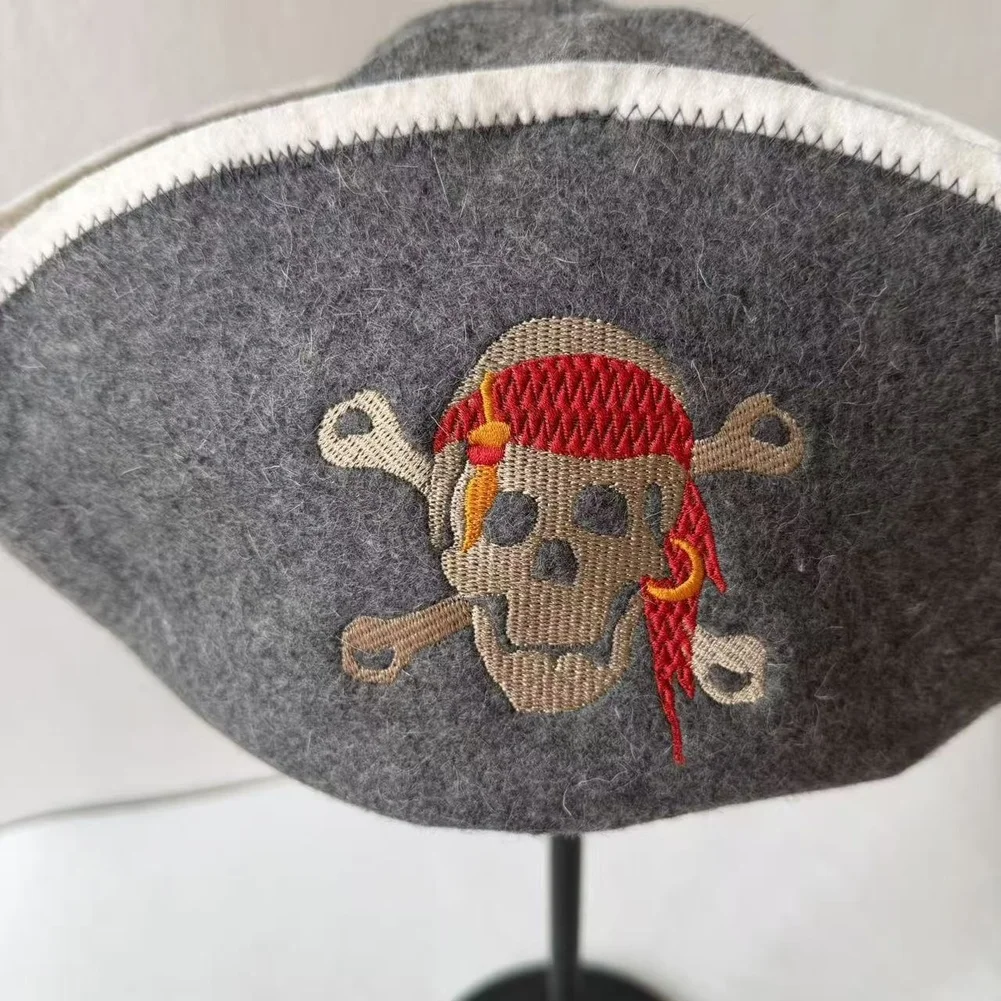 Pirate Embroidered Wool Felt Sauna Hat Thick for Warm Bathing Cap 35x21cm For Steam Room Spa Heat Protection Accessories