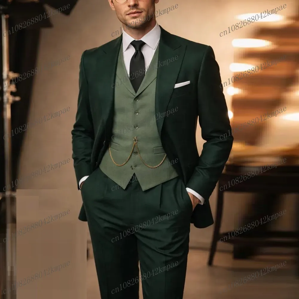 

Dark Green And Mint Green Formal Men Suit Groom Groomsman Wedding Party Prom Business Male Tuxedos 3 Piece Set Blazer Vest Pants