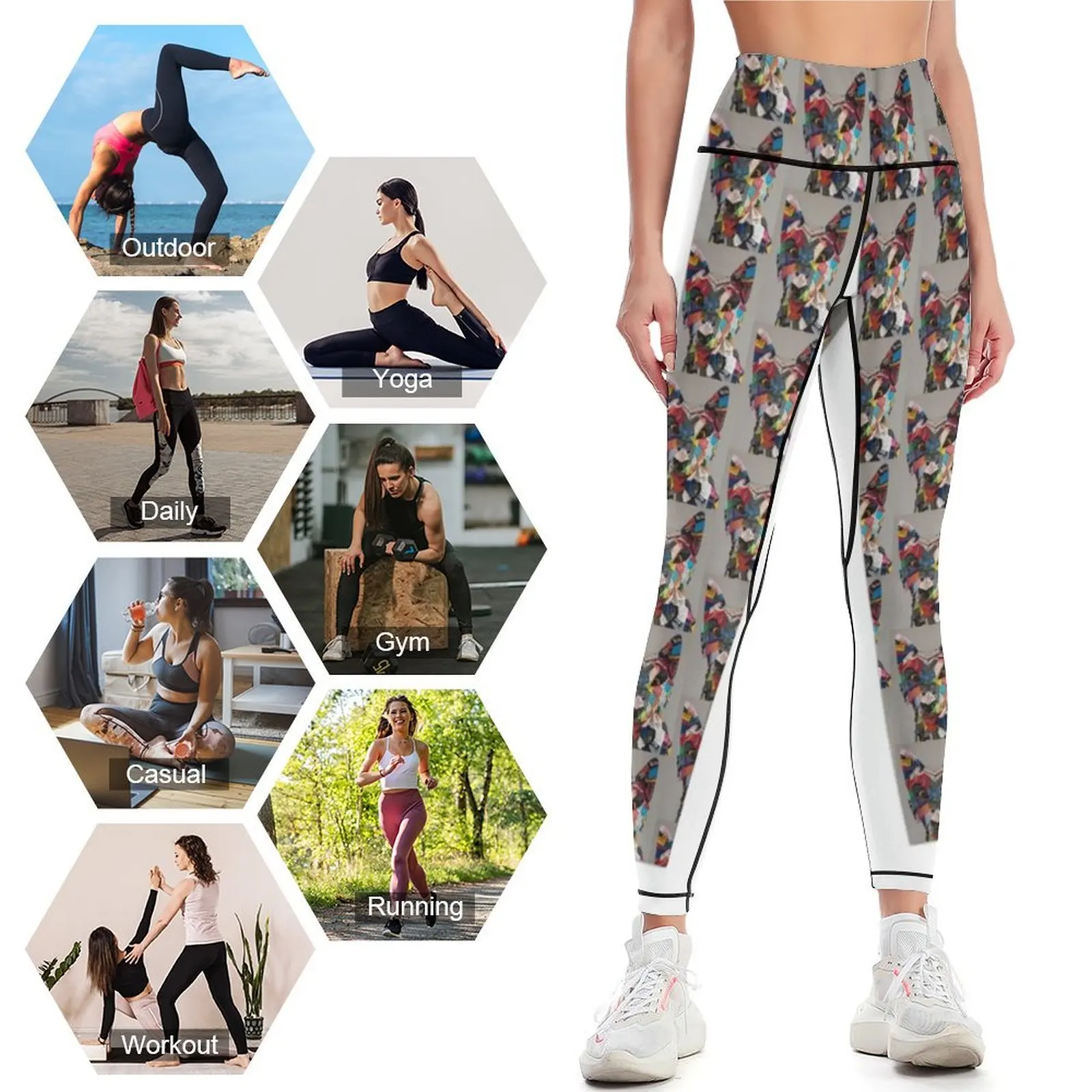 Dot's Patchwork Hund Leggings Damen Sport hose Jogging hose sportliche Frau Push-up Damen Leggings