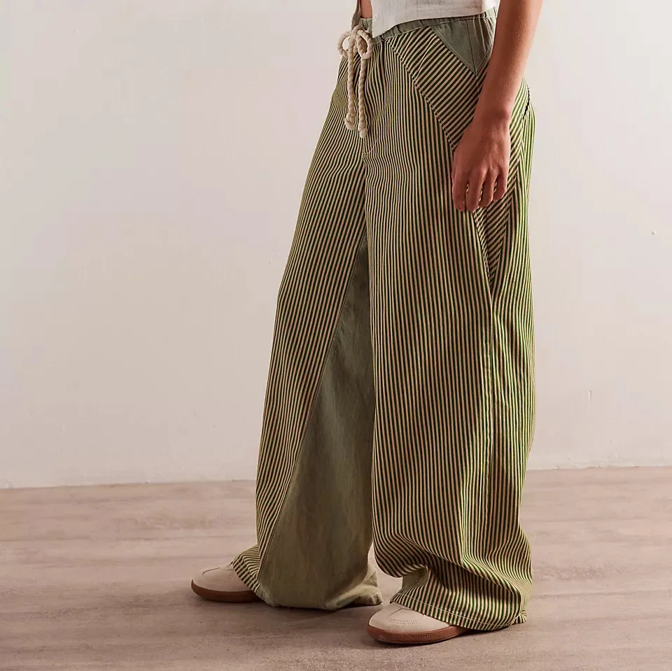 Pant Women Wide Leg Long Pants Striped High Waist Straight Trousers Y2k Streetwear Slim Capris Elegant Splice Work Autumn 2025