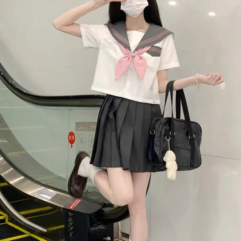 Korean Japanese embroidered new gray JK uniform sailor suit spring and autumn long-sleeved college style pleated skirt suit