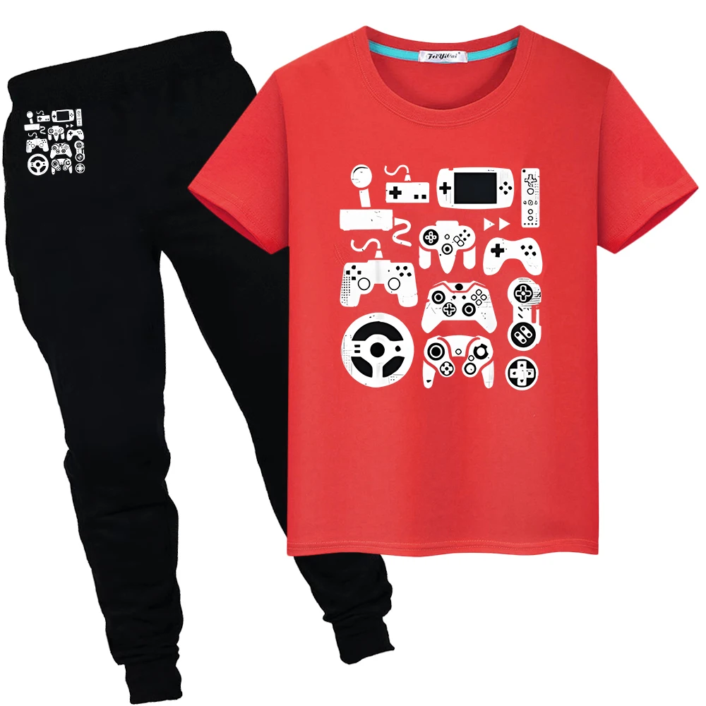 Summer Sports Sets gamepad printing 100%Cotton Kawaii T-shirts Tops+pant Cute Short TShirts y2k child Day gift Boy girls clothes