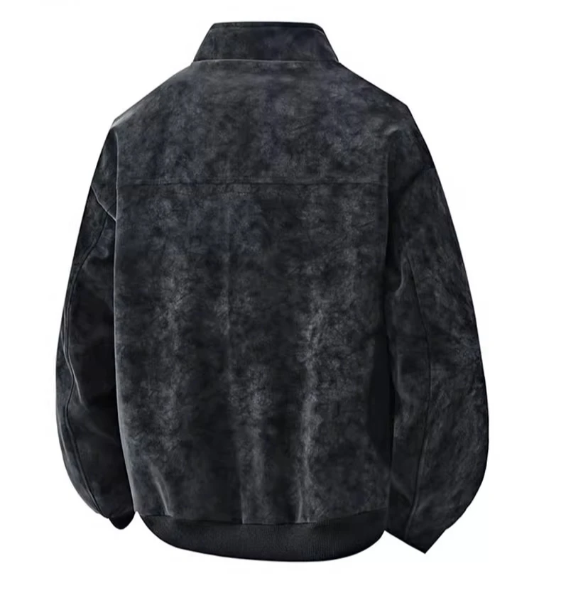 2025 Autumn Winter New Men's Faux Suede Brown Leather Jacket Fleece Lining Thickened and Warm Black and Gray Leather Jacket