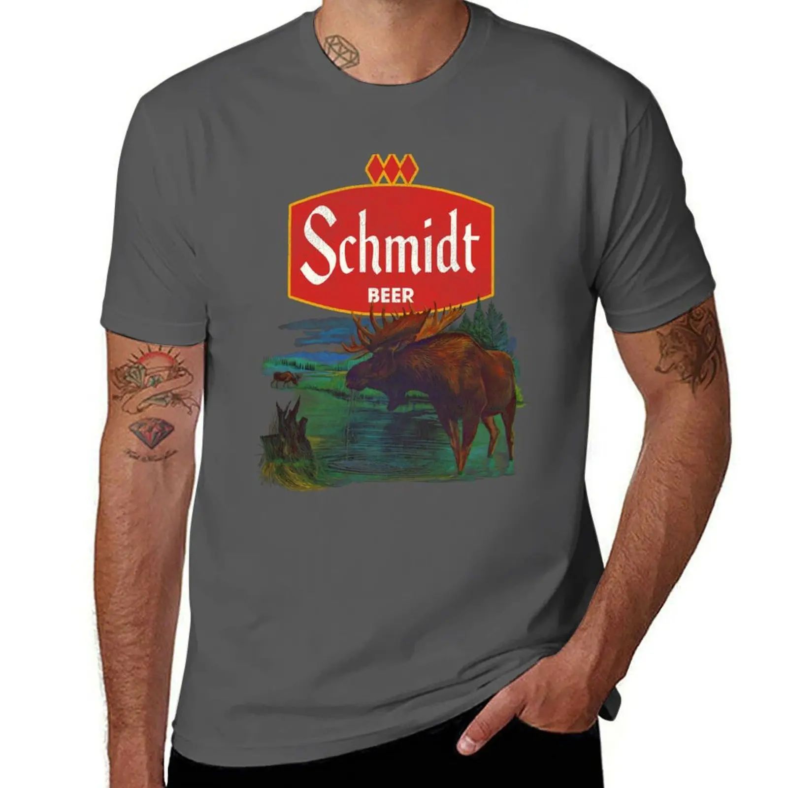 

Schmidt Beer Retro Defunct Nature Scene T-Shirt Daily Wear Plain Short Sleeve Shirt