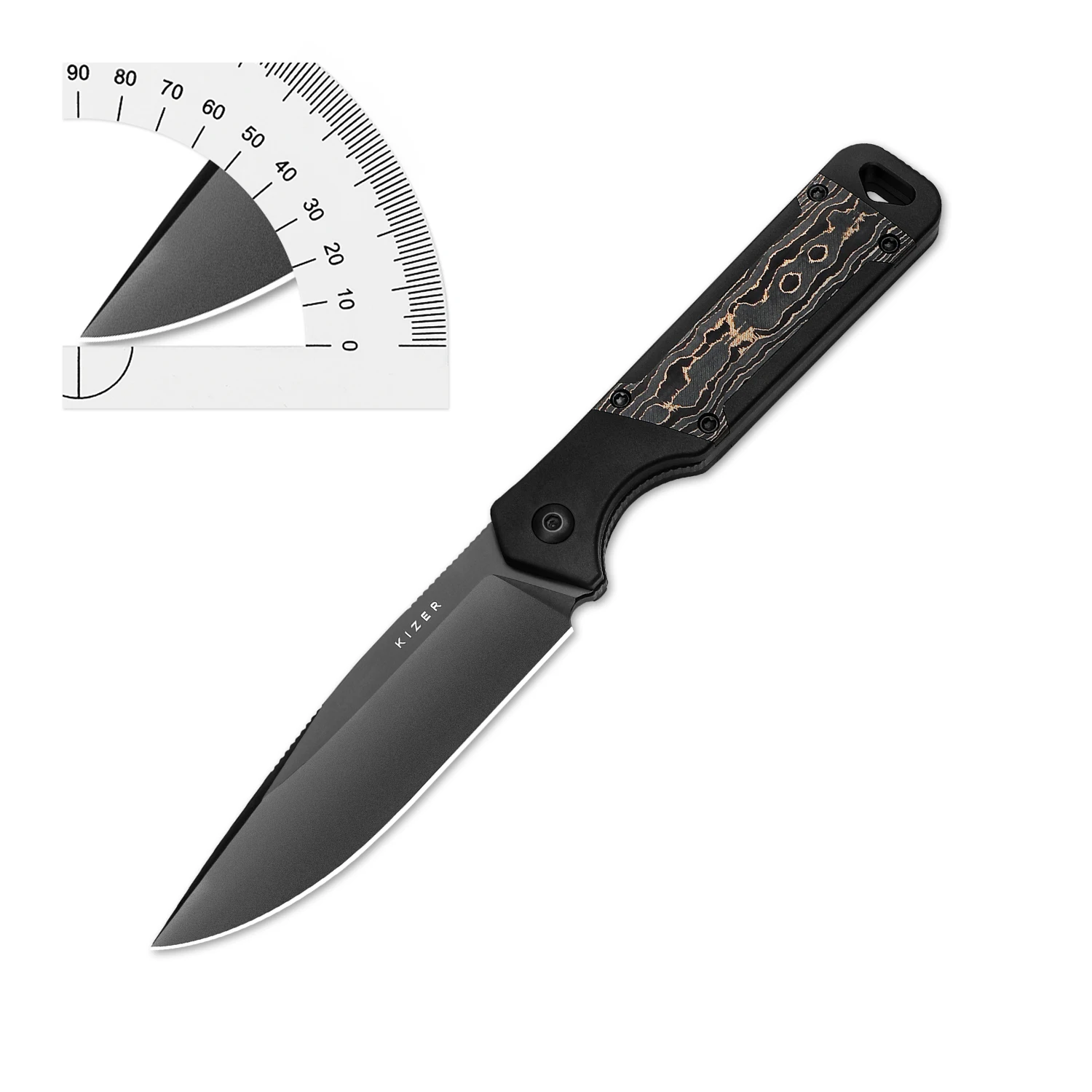 Kizer EDC شفرة مثبتة سكين 1067A1 Militaw الألومنيوم وكامو الذهب الدهون الكربون مقبض مع S35VN شفرة فولاذية سكاكين الصيد في الهواء الطلق #2