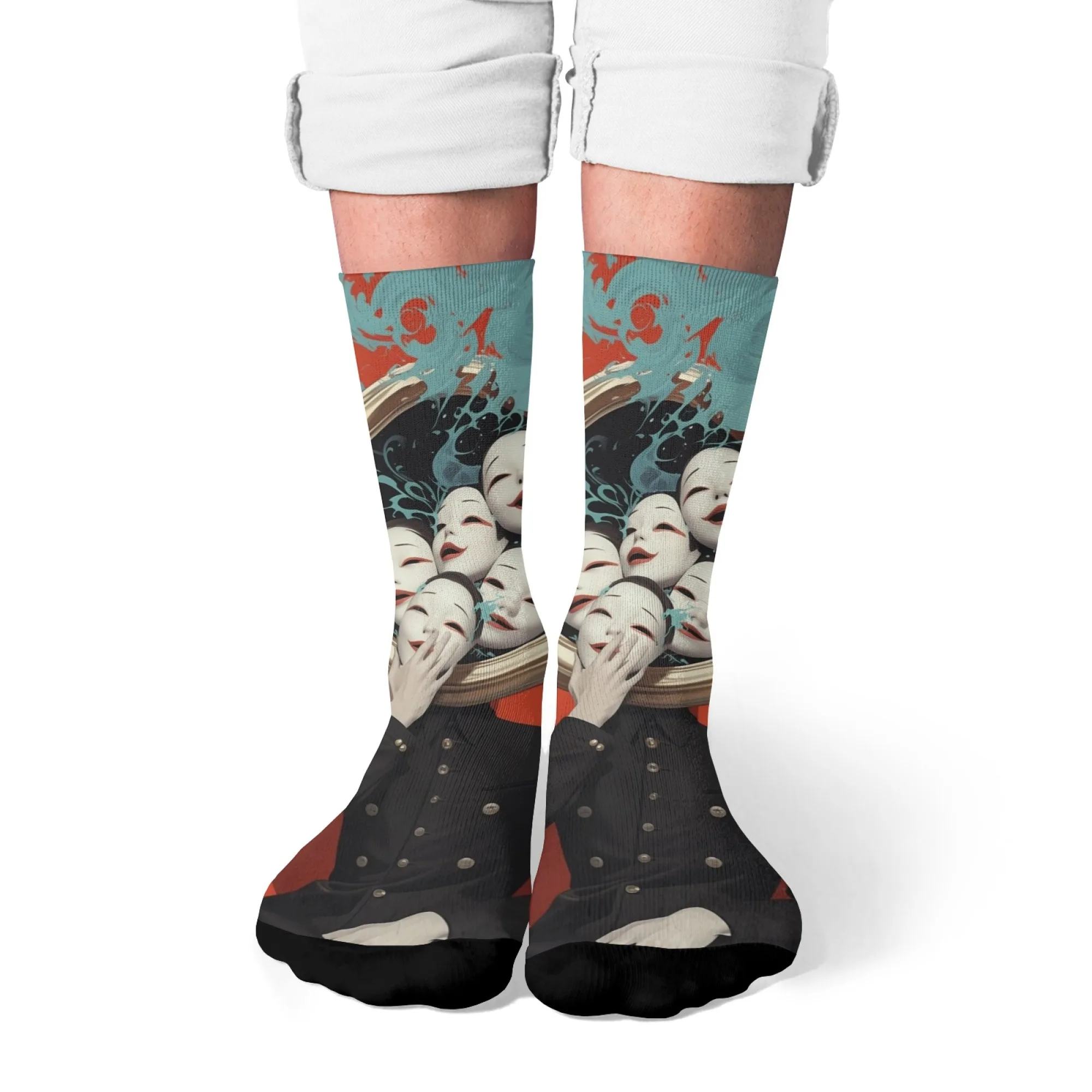 

Новинка, ретро художественная маска, тематические носки для экипажа, уличные противоскользящие дышащие носки, идеально подходящие для сумасшедшего подарка, спорта на открытом воздухе, все сезоны