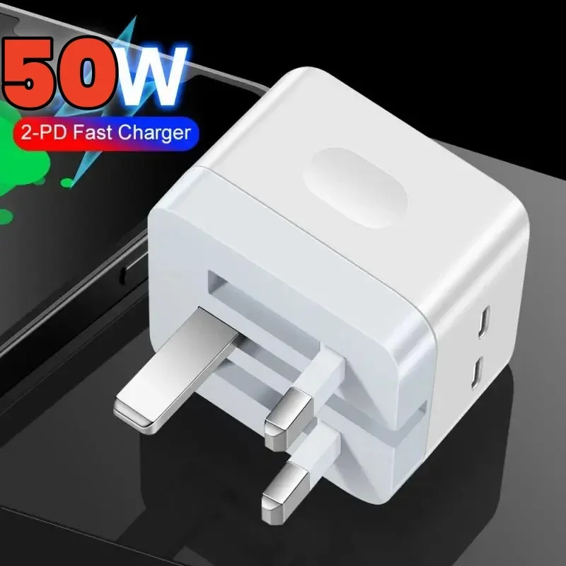 Fast Quick Charging Eu UK 50W Dual Ports PD USB C Power Adapter 20W Wall Charger For IPhone 12 13 14 15 Pro max Samsung htc lg