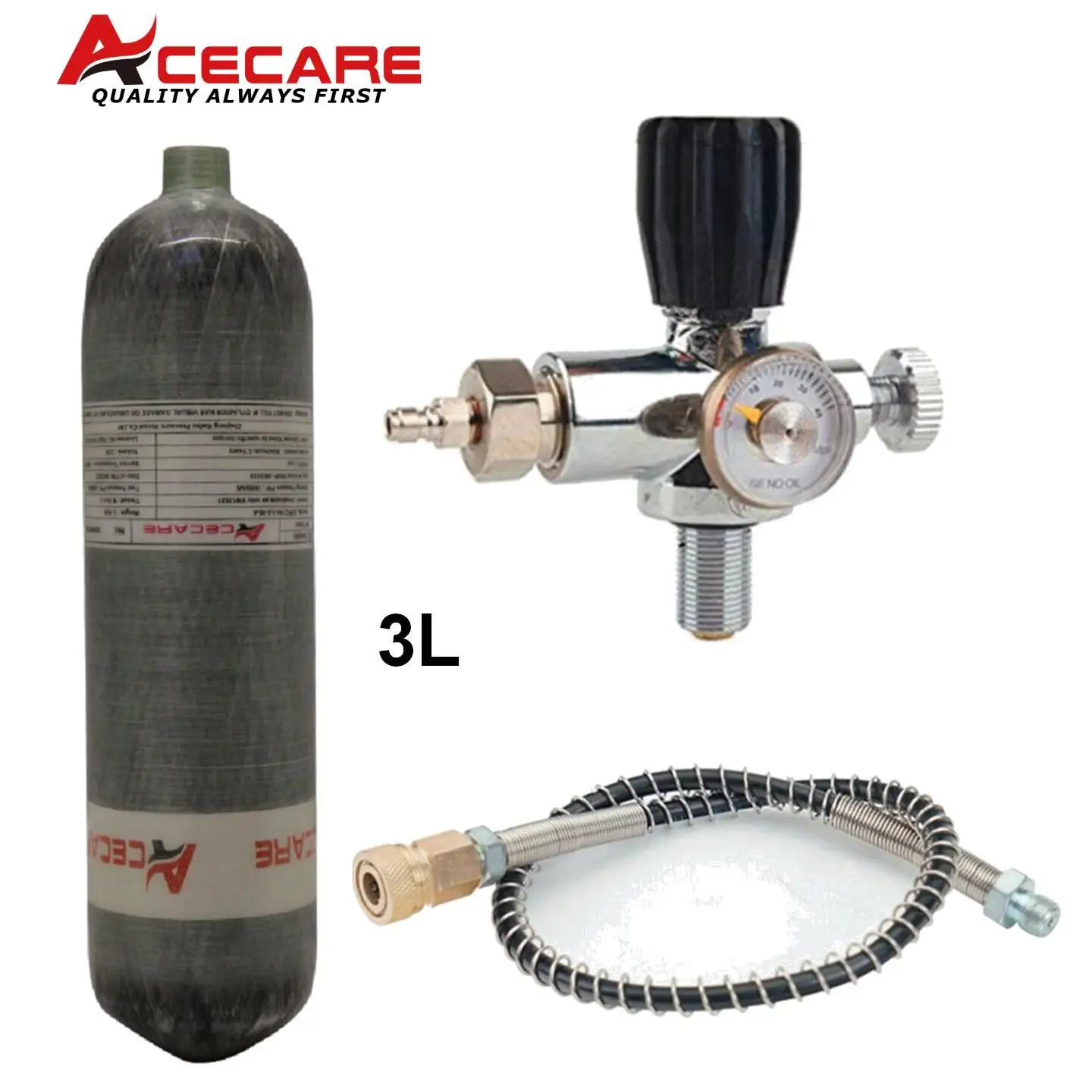 Acecare 4500psi 300bar 3l Koolstofvezel Cilinder Hogedruktank Met Tankstation Hpa Duiklaadstation M 18*1.5