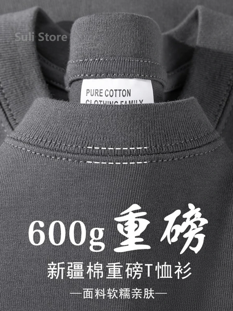 600G Heavy Cotton Short-sleeved T-shirt for Men and Women with The Same Loose Round Neck Simple Navy Blue Bottoming Shirt image 4