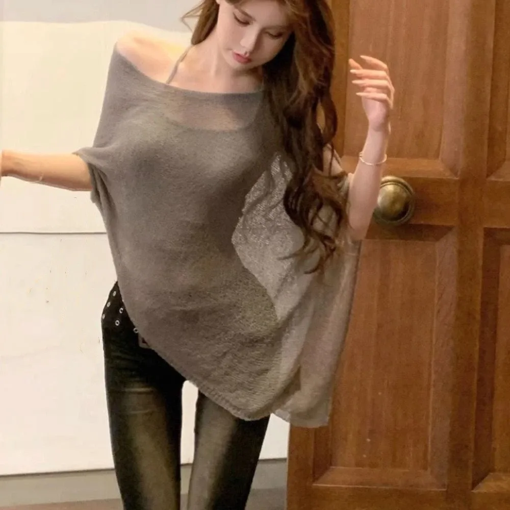 

Элегантная нерегулярная вязаная шаль с открытыми плечами, сетчатая накидка, женский плащ, вязаный крючком топ, однотонные солнцезащитные топы для женщин/женщин