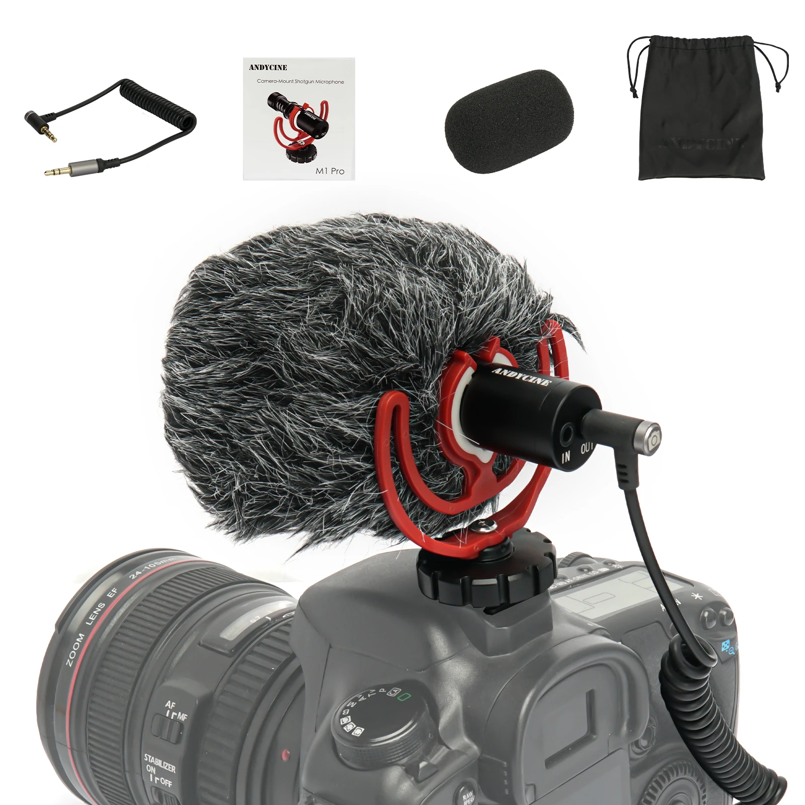ANDYCINE M1 Pro ไมโครโฟนวิดีโอกล้อง Mount Shotgun Mic สำหรับกล้อง DSLR,โทรศัพท์,action กล้อง Furry กระจก