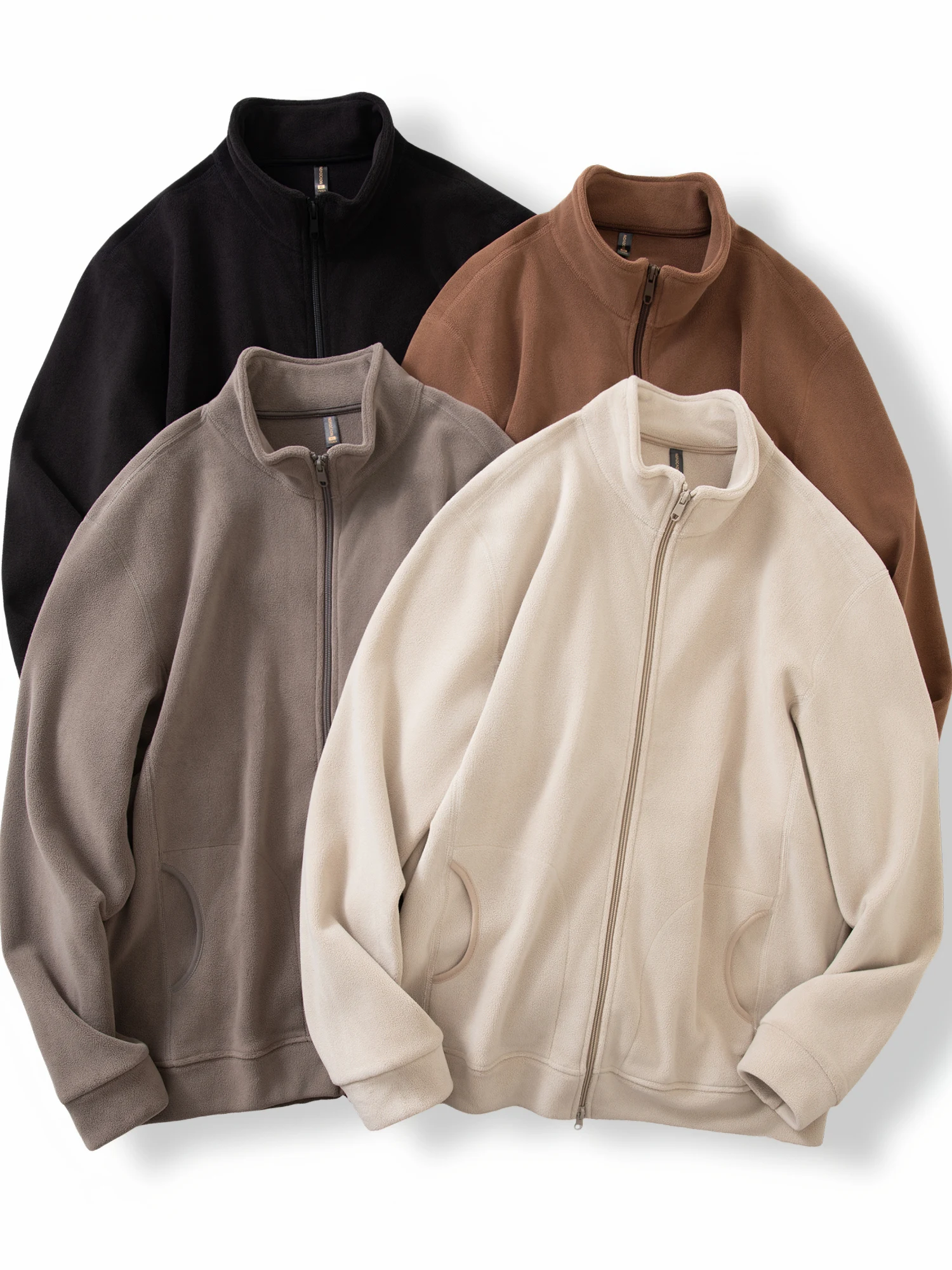 

Double-Sided Particle Fce Jaet Stand Collar Thiened Warm Pure Color Men's Casual Sle Zipper Closure Long Sve Coat