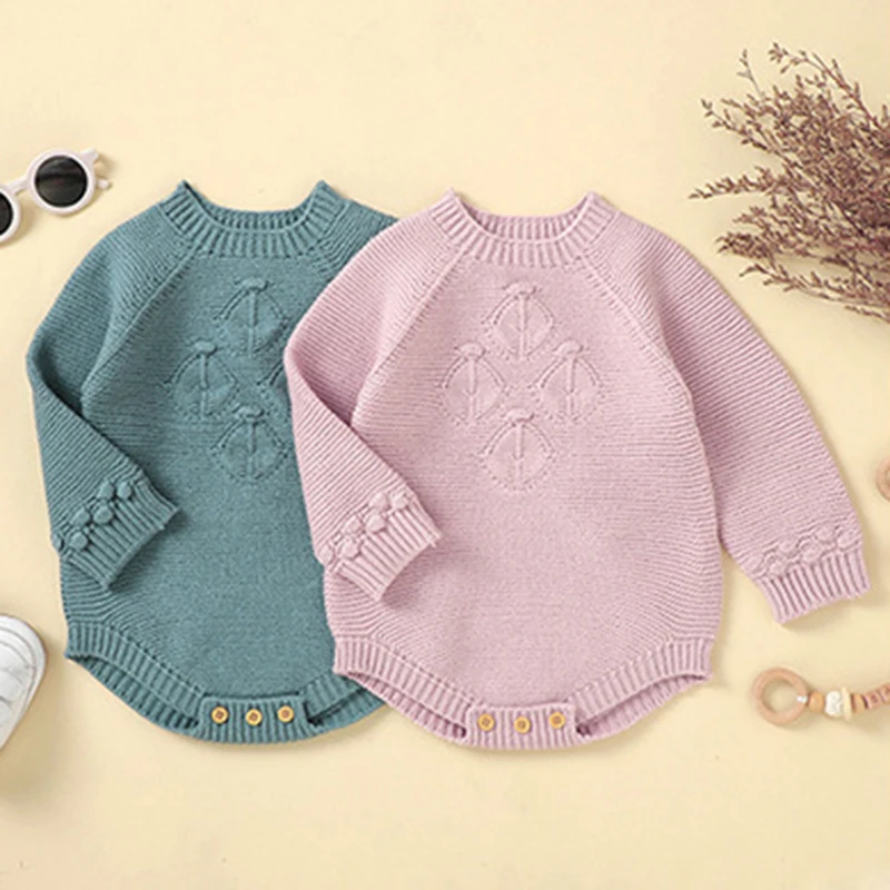 

Autumn Newborn Kids Girls Boys Long Sleeve Solid Color Knit Rompers Infant Baby Girl Boy Children Clothes Rompers