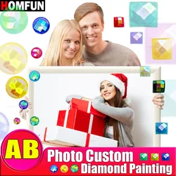 HOMFUN AB Pittura Diamante Foto Immagine Quadrata/Rotonda Personalizzata di Strass Diamante Ricamo Regalo per Bambini, Diserbo e Genitori