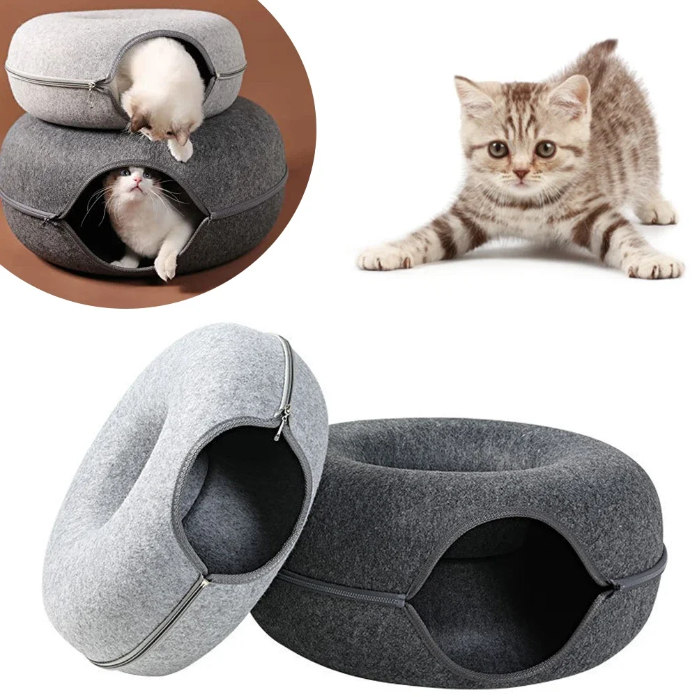 

Donut Cat Bed Pet Cats Tunnel Pet Bed Cat Accessories Hoopet Wool Felt Cat House Cat Training Cama Para Gatos Jeu Chat