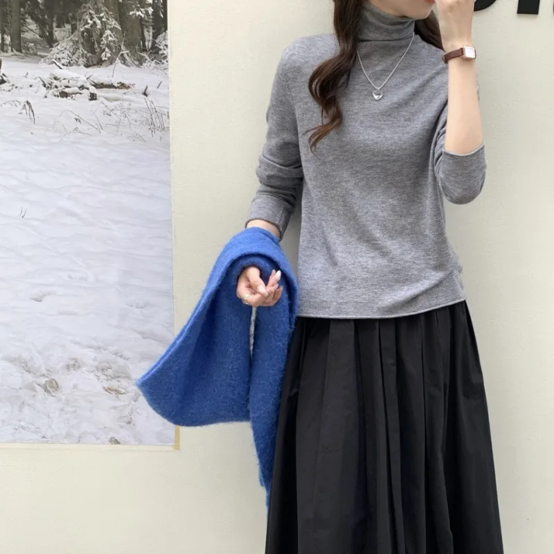 سترة قاعدة أنيقة من صوف الأغنام 100% من Birdtree، سترة نسائية للخريف بياقة عالية وأكمام طويلة للتنقل T58124JF