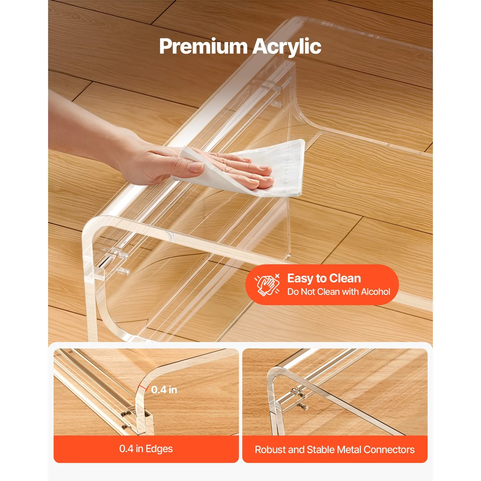 طاولات المقهى، طاولة قهوة أكريليك شفافة مع رفوف تخزين من طبقتين، تصميم شفاف حديث لغرفة المعيشة