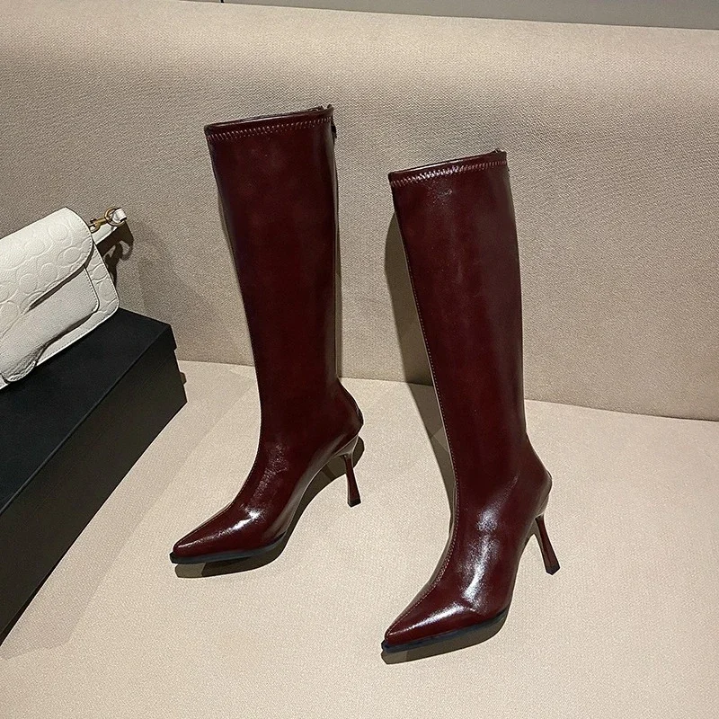 2025 Spitzschuh High Knight Neue Langbeinstiefel Skinny europäische und amerikanische Langbeinstiefel