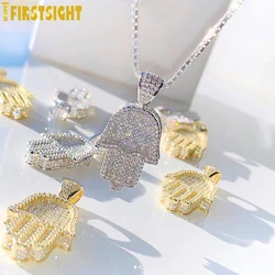 New Hand Of the Angel Fatima Pendant Necklace Hip Hop Full Iced Out Cubic Zirconia Gold Sliver Color CZ Stone Choker Women Men