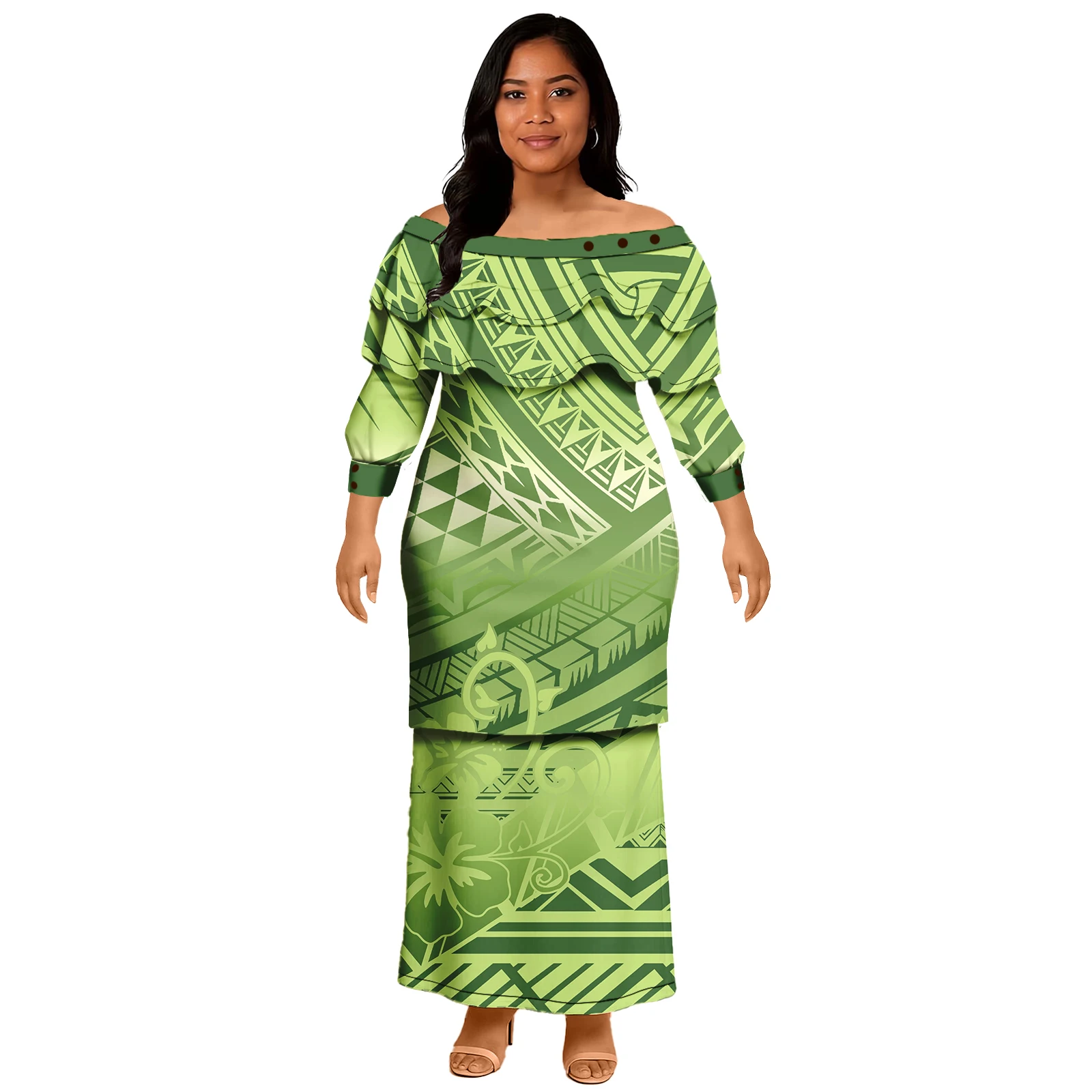 เกาะสไตล์ 2 ชิ้นชุดชุดยาวผู้หญิง Maxi Casual Samoa Tribal พิมพ์ Puletasi ผู้หญิงสุภาพสตรีฤดูร้อนผู้หญิงชุด
