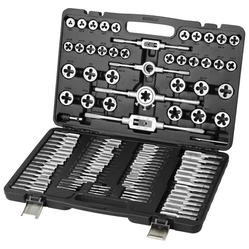 

110-Piece Include Metric Size M2 M18 Bearing Steel Taps and Dies Essential Threading Tool for Cutting External Internal Threads