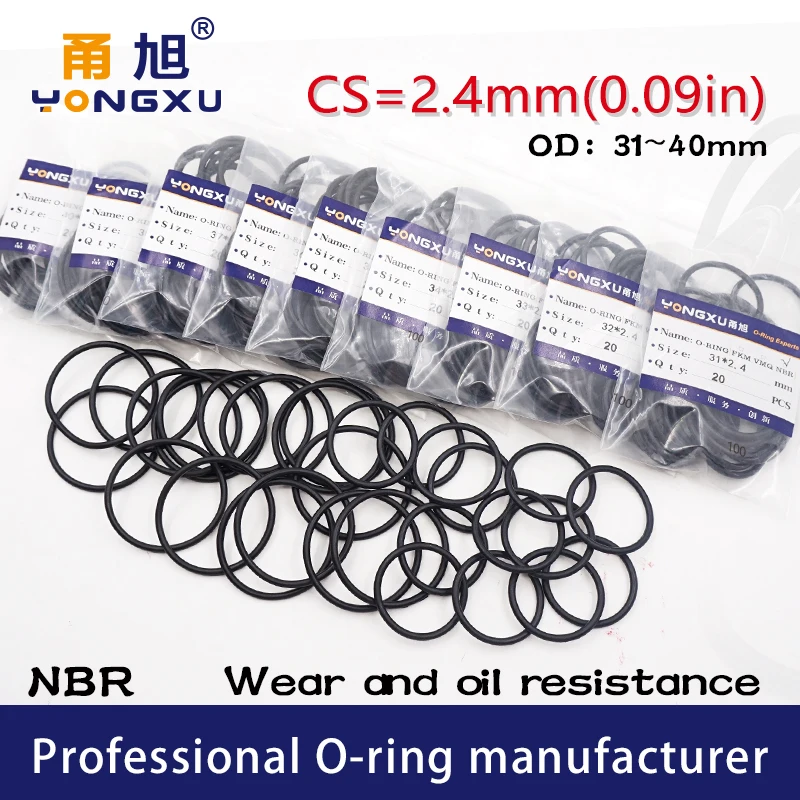 20PCS/lot Black NBR Sealing O-Ring CS2.4mm Thickness 31/32/33/34/35/36/37/38/39/40*2.4mm OD O Rings Seal Rubber Gasket Washer