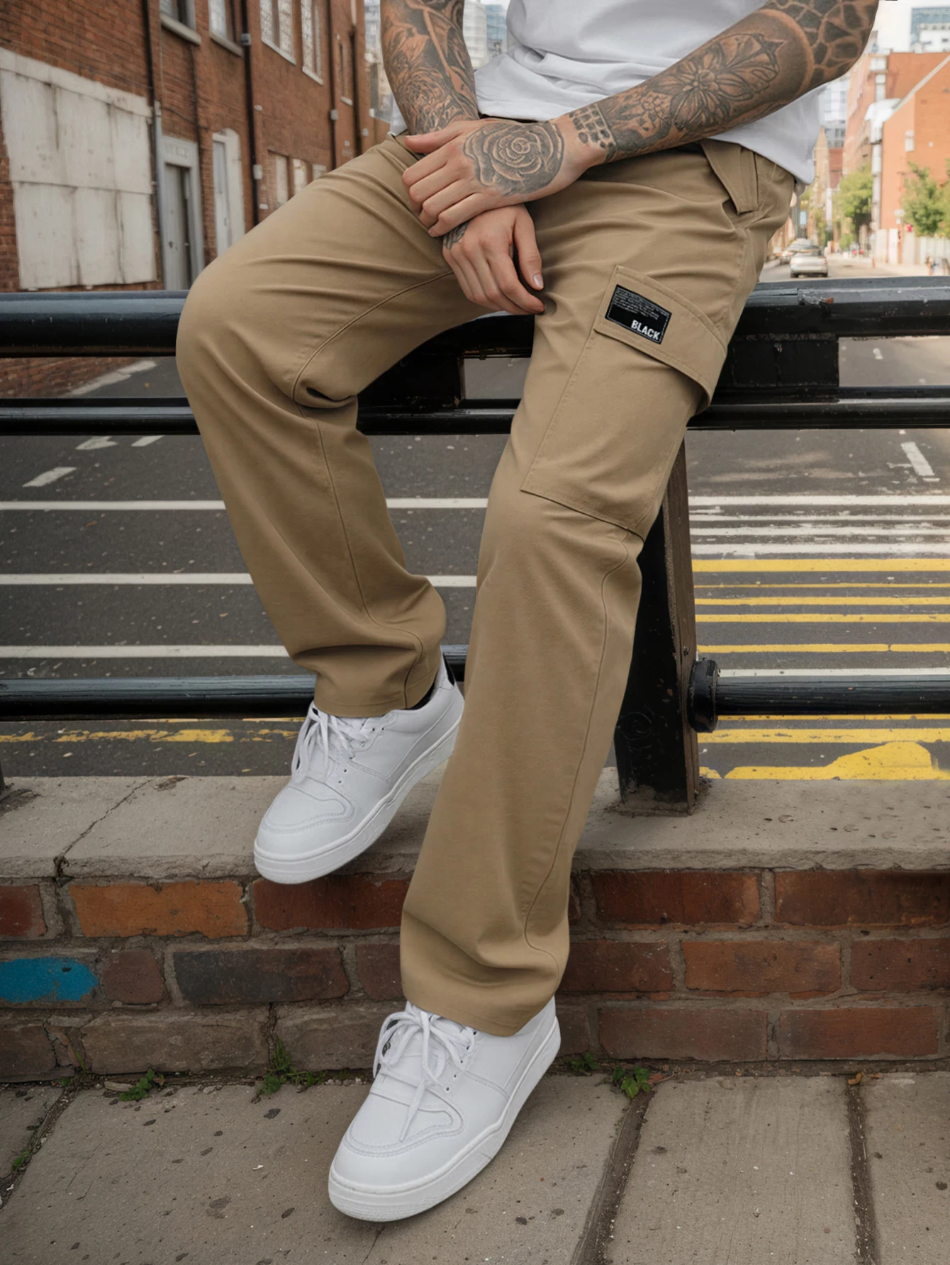 

Мужские однотонные повседневные брюки-карго с карманами и боковыми пуговицами, повседневная одежда, весна, простые мужские уличные брюки-карго