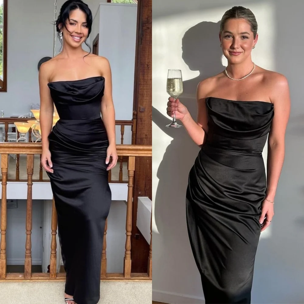 

Customized Exquisite Satin Evening Dresses Fashion Strapless Sleeveless Homecoming Dresses Modern Special Occasion Gowns