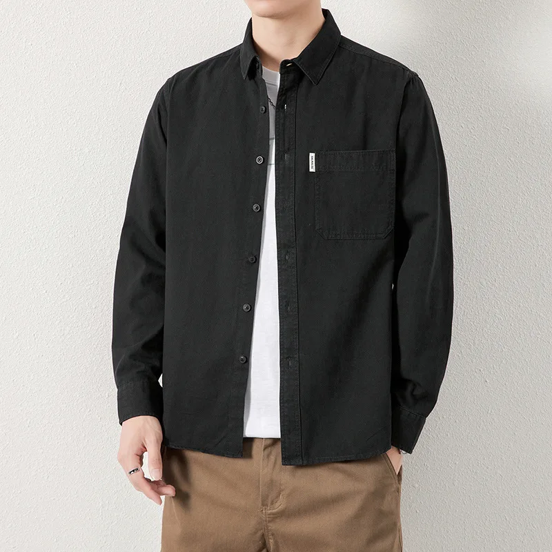 جديد الرجال قميص طويل الأكمام فضفاضة تناسب عمال عادية قميص سترة غسلها سترة قطن قميص اليابانية خمر #3