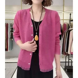 Fashion V-Neck Button Knitted Spliced Lace Shirts Women's Clothing Spring New Loose All-match Tops Commuter Blouses