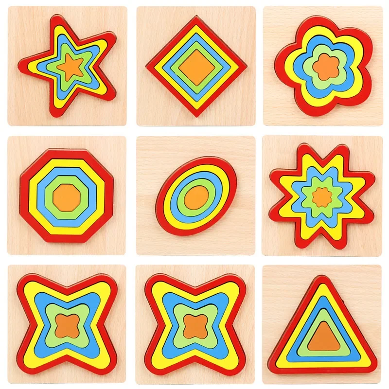Baby Colorful Wooden Geometric Shapes Cognition Puzzle Board Kids Math Game Montessori Preschool Learning Educational Toys