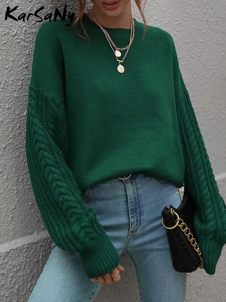 Dark Green Vintage Oversize Sweater Women Winter 2022 Solid O neck Pullovers For Winter Knitted Top Thick Warm Sweaters Oversize