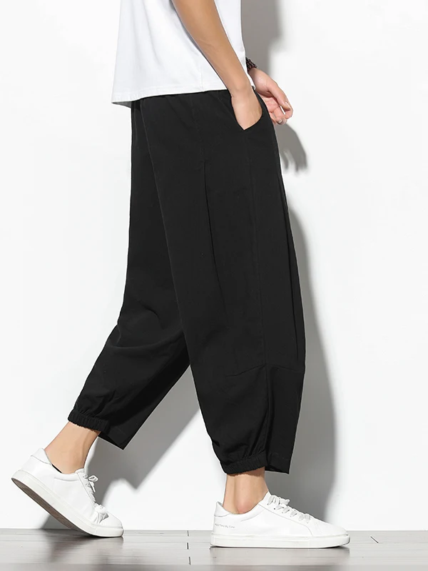 

Мужские повседневные свободные летние хлопковые льняные брюки в стиле Харадзюку, универсальные удобные спортивные брюки-фонарики, модный бренд