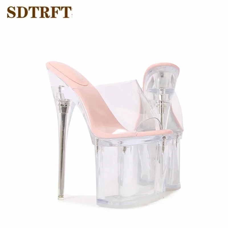 SDTRFT tacchi a spillo sandali con plateau trasparenti 19cm pantofola con tacco sottile Peep Toe infradito scarpe décolleté da donna zapatos de mujer