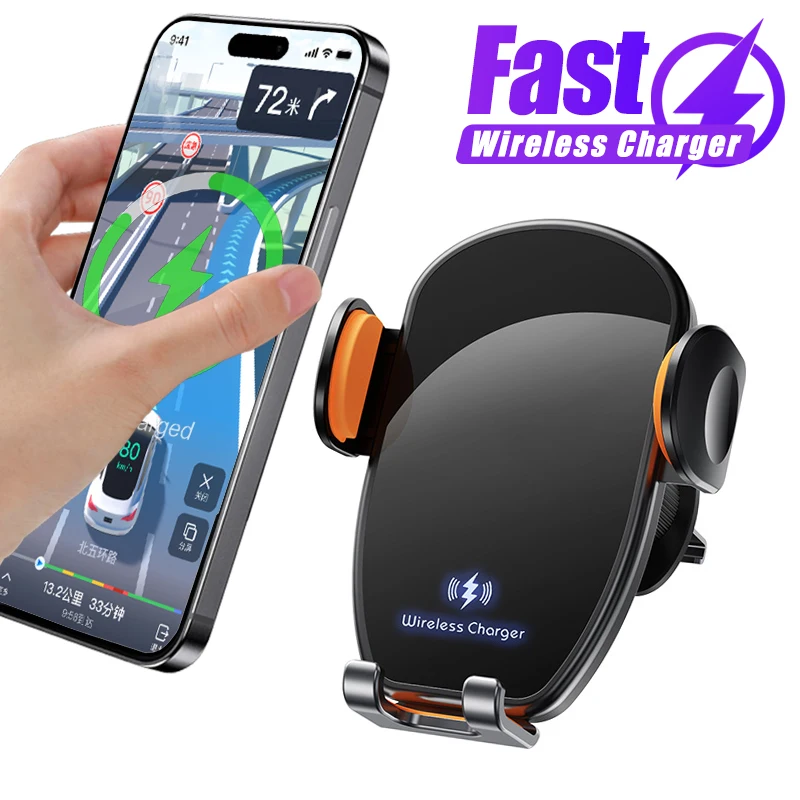 

Автомобильное беспроводное зарядное устройство 15 Вт, подставка для телефона для iPhone 17, 16, 15, 14, 13, 12 Pro Max, Samsung, Xiaomi, кронштейн для мобильного телефона, станция быстрой зарядки