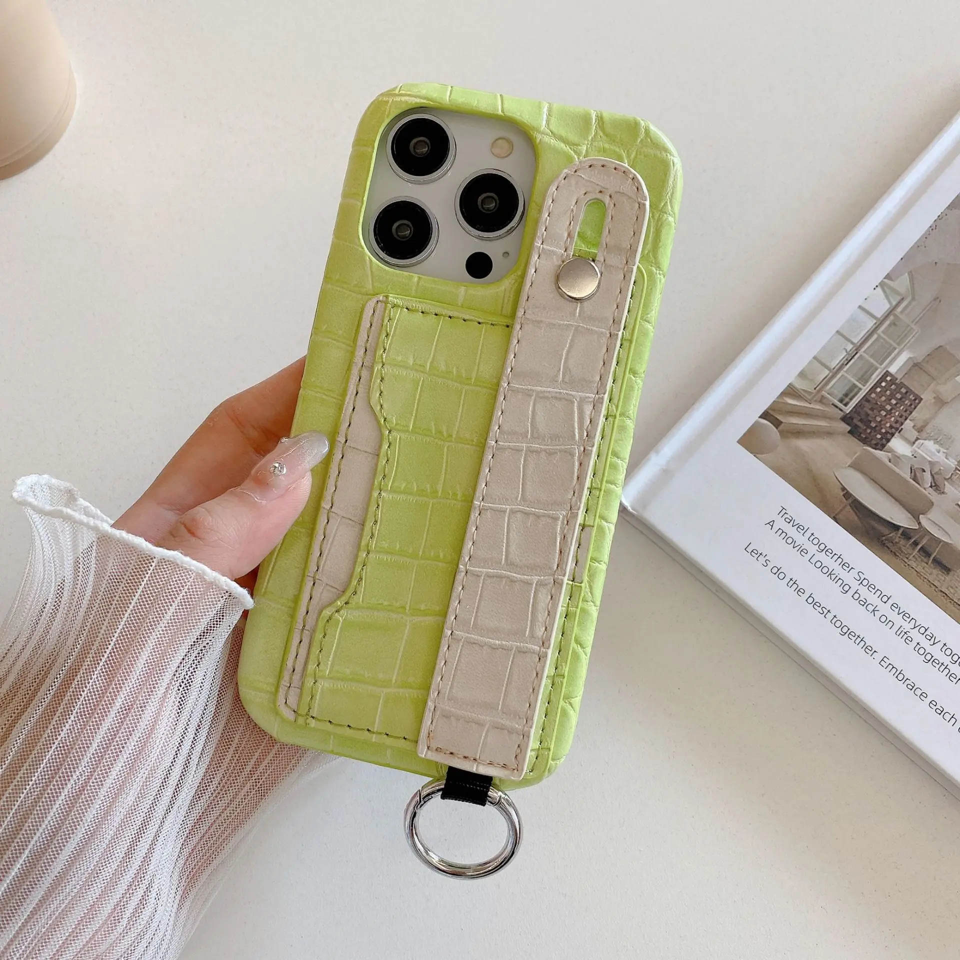 

Luxury Quality Card Slot Wrist strap Phone Holder PU Leather Case for iPhone 16 15 14 13 12 11 Plus Pro Max Stand Cover