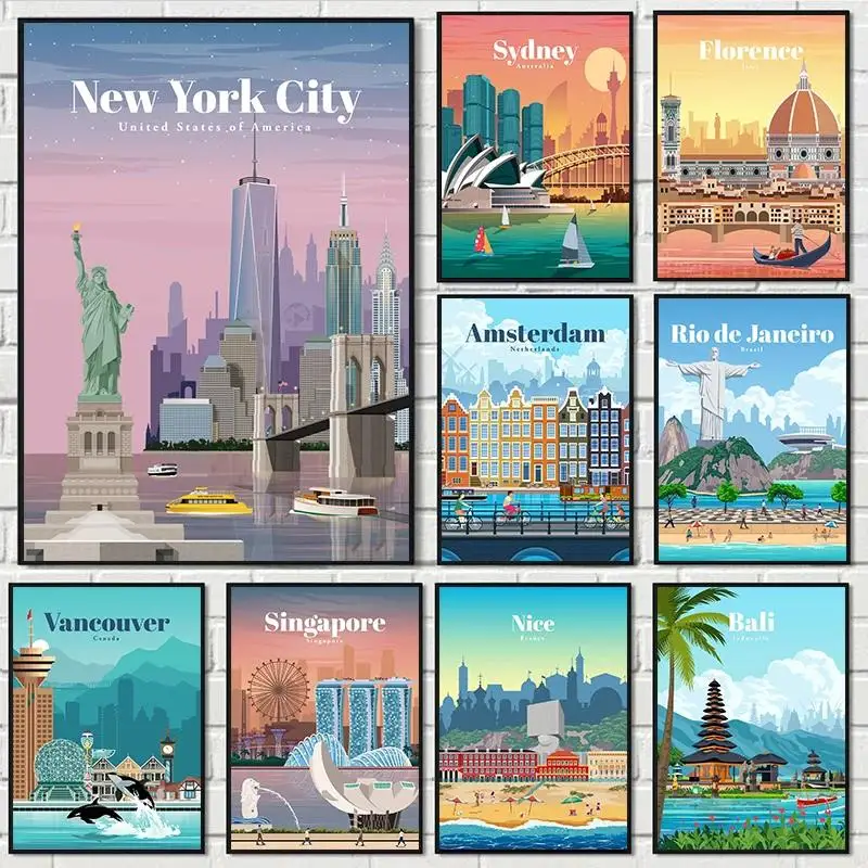 TravelInspired Canvas Wall Art  Famous Cities London  NYC Poster Prints for Living Room Decor