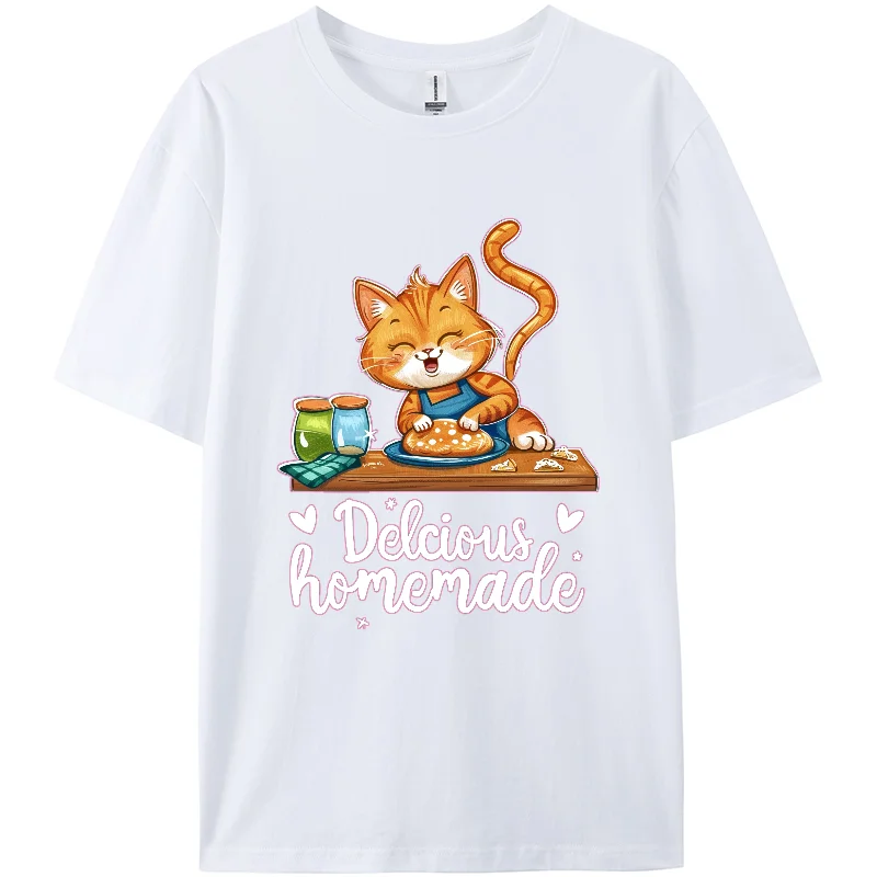 Y2K,Summer Casual T-shirts,Delicious Homemade Cat Print TShirt,Berserk Women Short T-shirts, Short Sleeve, Holiday wear,For Girl