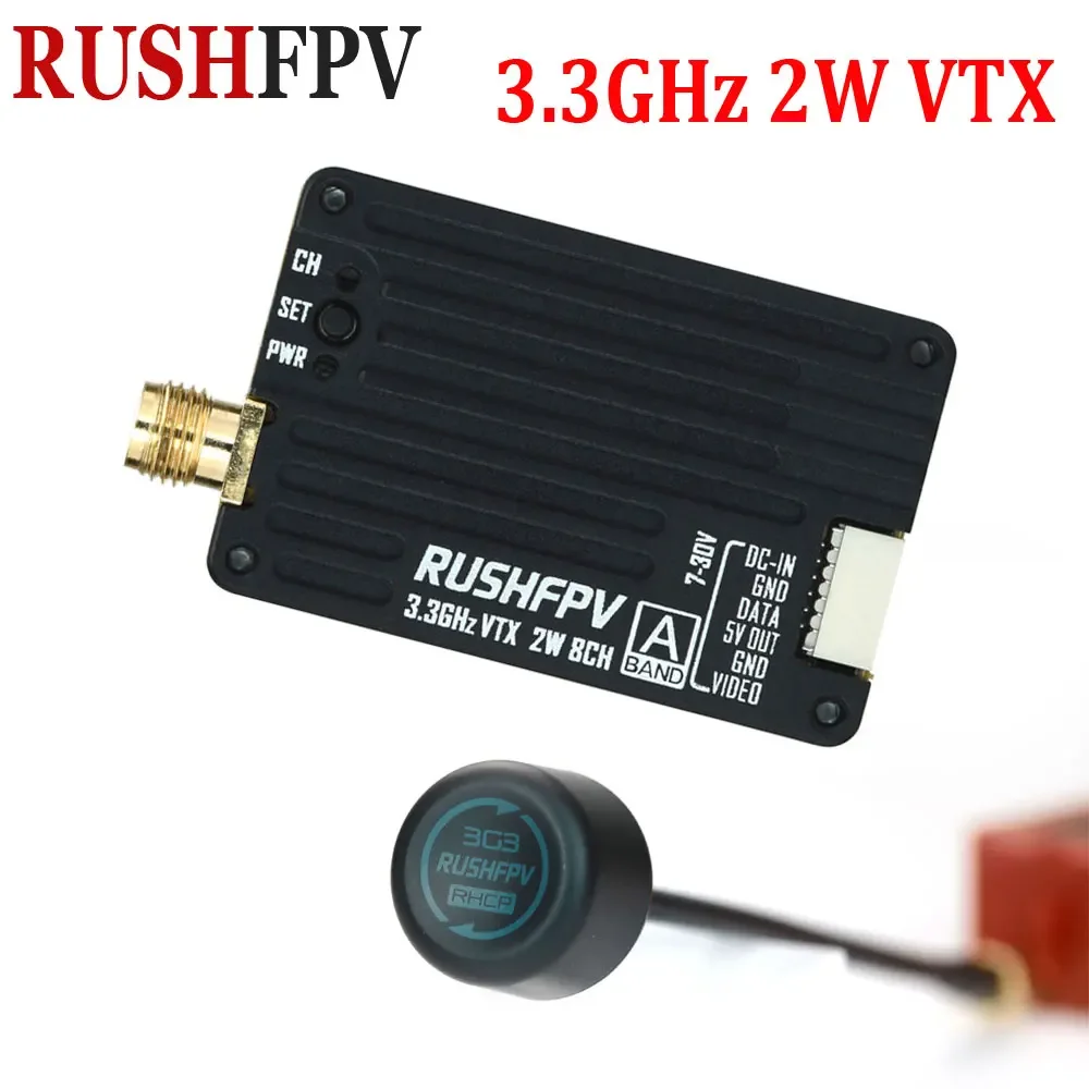 RUSHFPV 3.3GHz 2W VTX with SMA Circular Polarized Antenna Supports IRC Tramp Protocol for RC FPV Long Range Drone